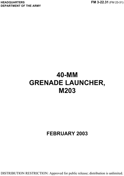 Product picture 40-MM Grenade Launcher, M203. manual