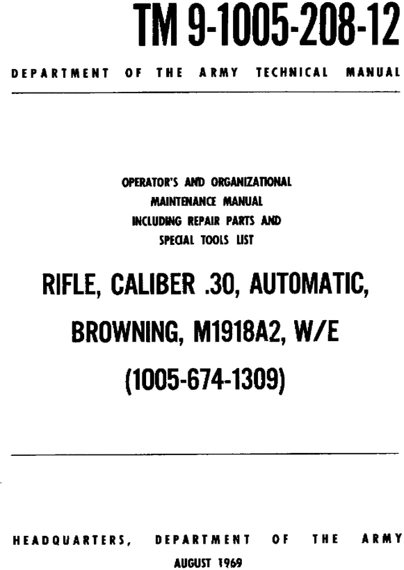 Product picture Browning Cal.30 M1918A2 WE TM 9-1005-208-12. manual