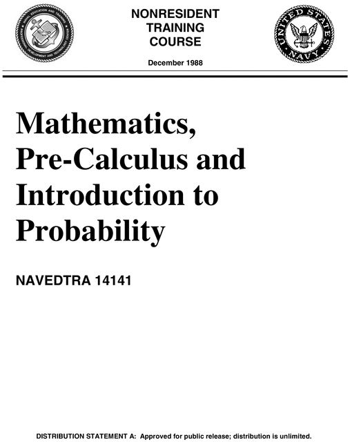 Product picture  US Navy - Pre-Calculus & Introduction to Probability manual